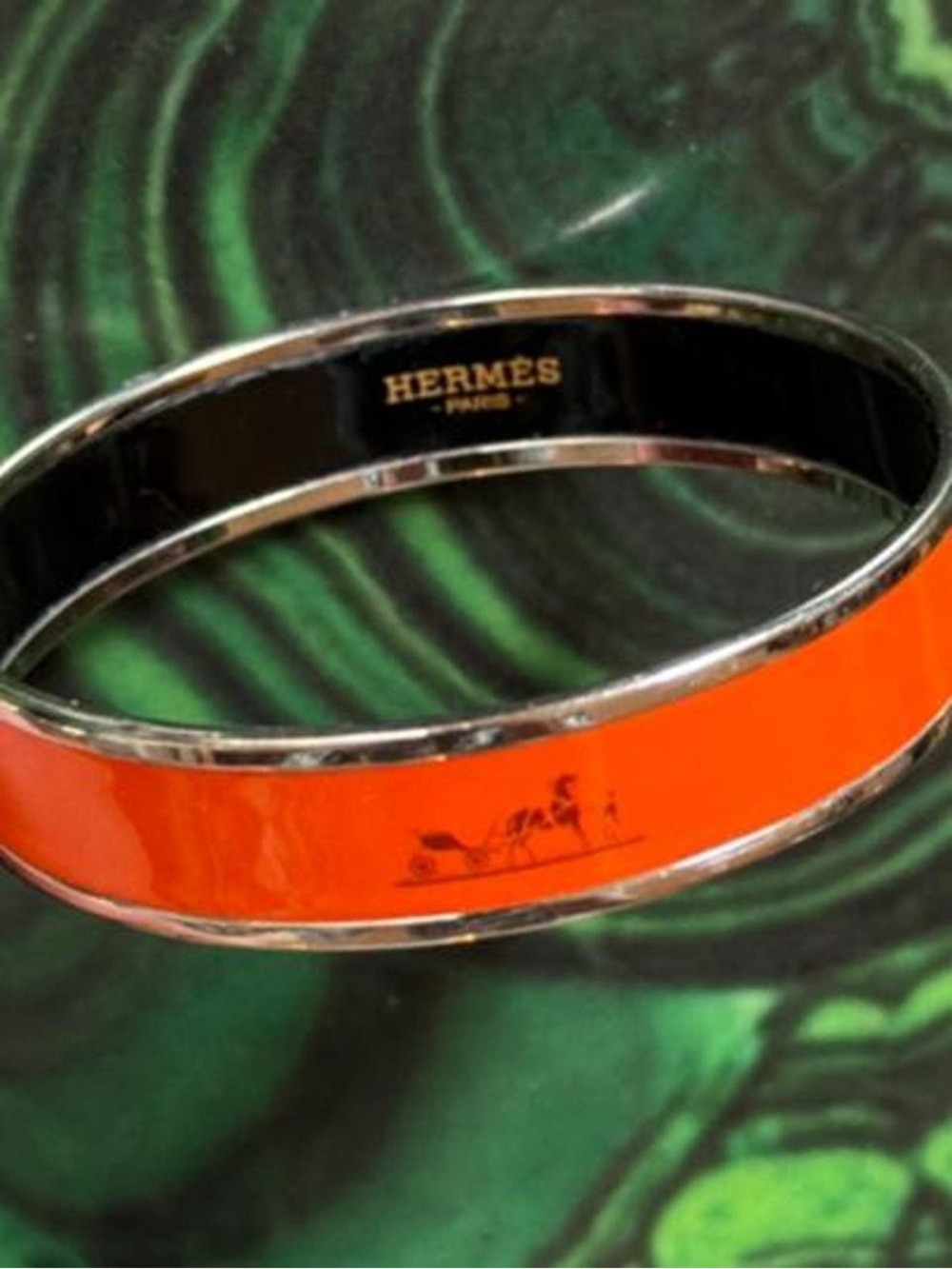 Hermes Orange Enamel Silver-Tone Bangle Bracelet